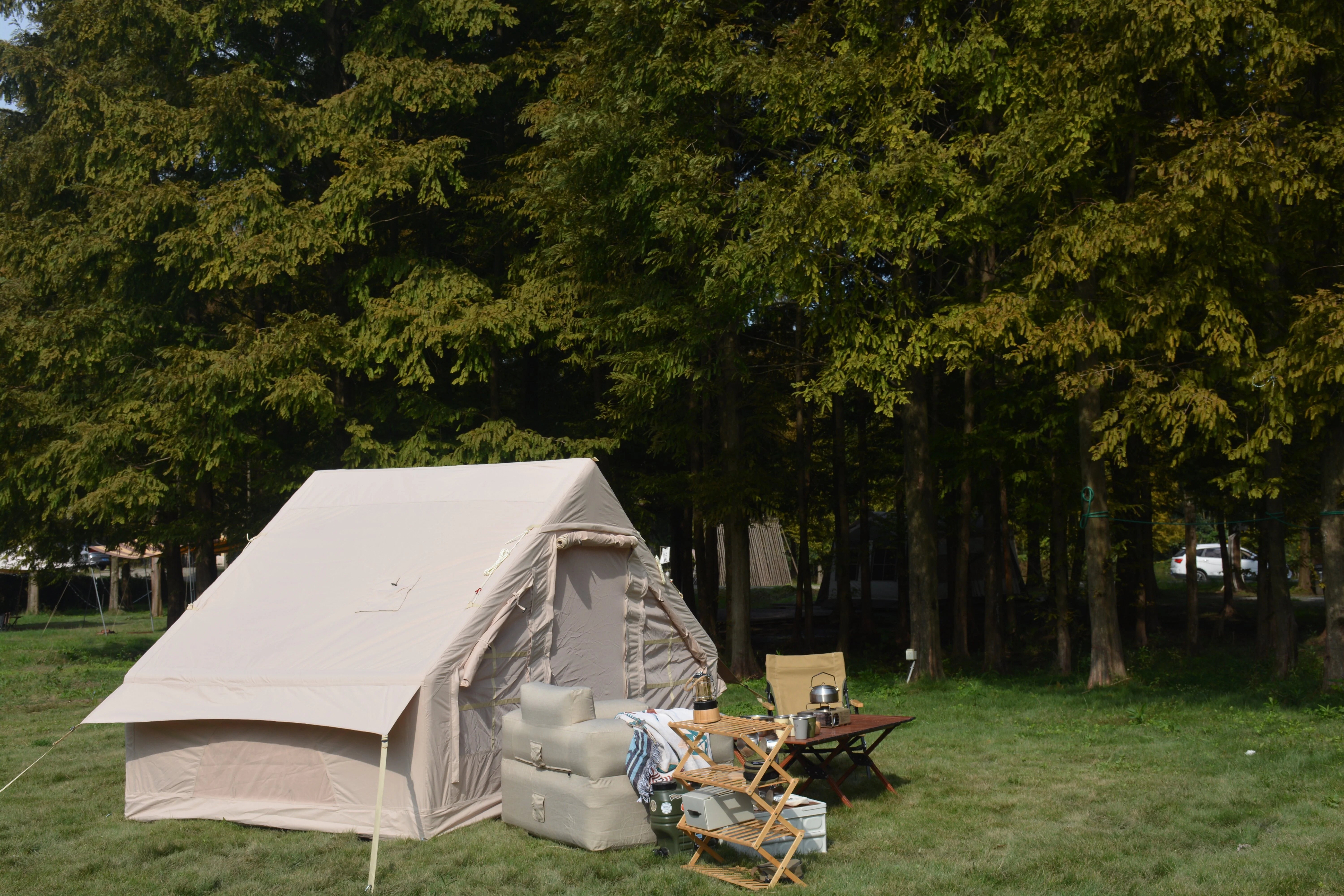 Inflatable Camping Tent Easy Setup 4 Season Glamping Tent 4 - 6 Persons Waterproof Windproof Outdoor Self - Supporting Blow up Tent Air Tent Portable House Beige