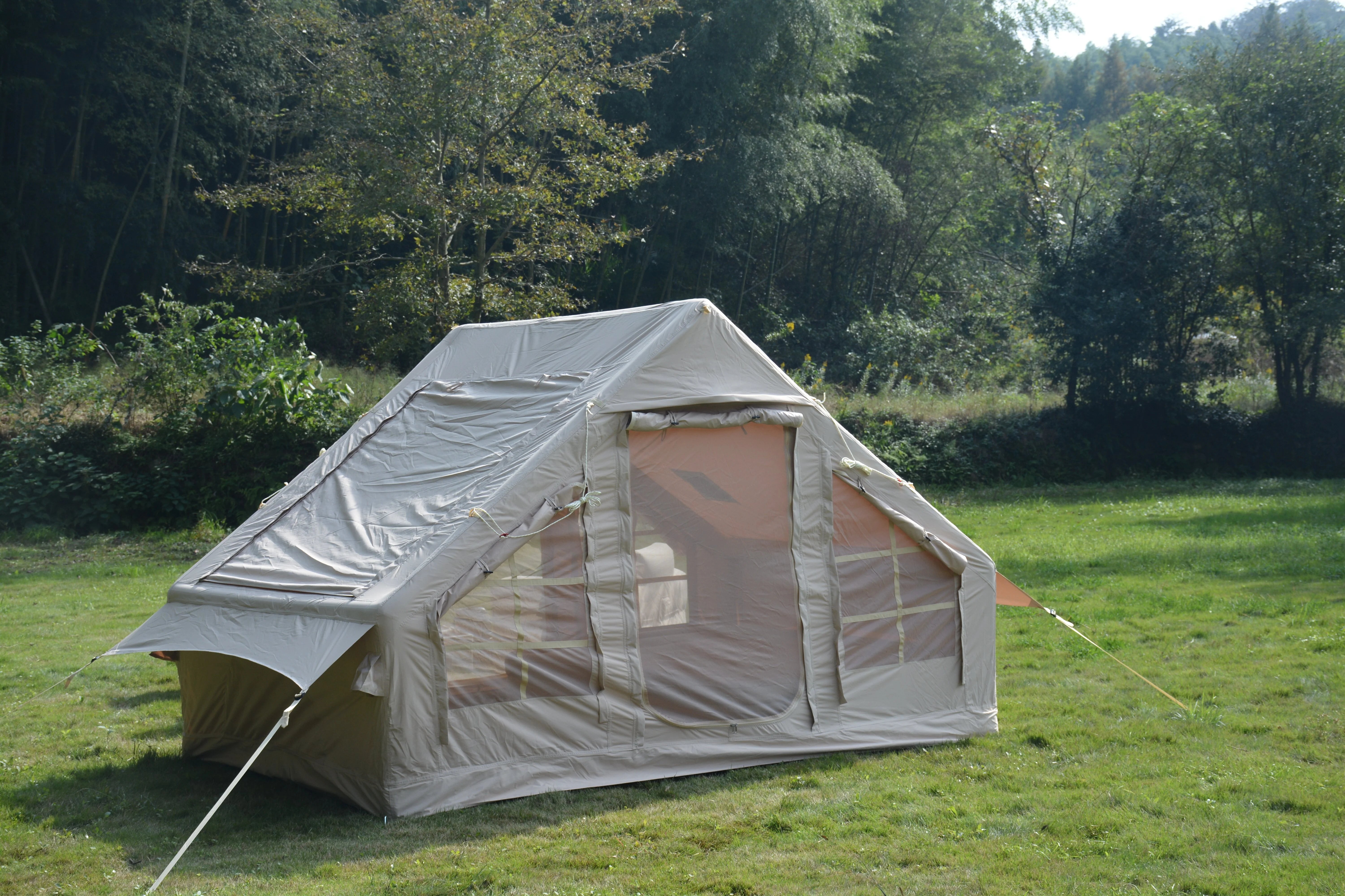Inflatable Camping Tent Easy Setup 4 Season Glamping Tent 4 - 6 Persons Waterproof Windproof Outdoor Self - Supporting Blow up Tent Air Tent Portable House Beige
